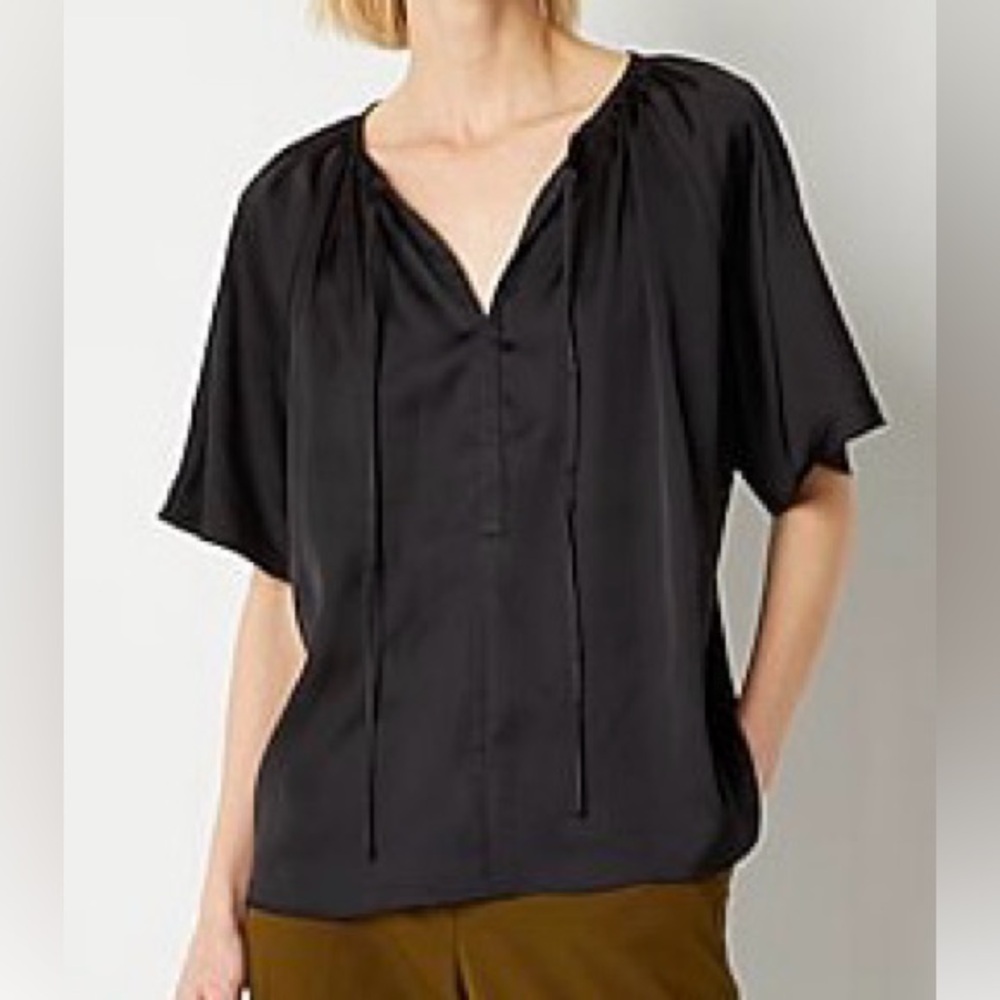 Worthington Black Short-Sleeve Tie-Neck Blouse